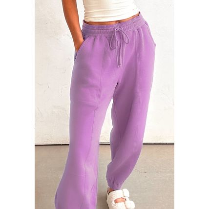 Lilac Drawstring Waist Patchwork Solid Color Jogger Pants