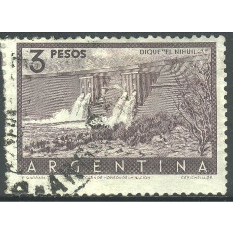 Argentina stamps 1954 - SG874 - 3p purple - El Nihuil Dam - used