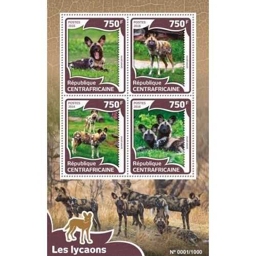 CENTRAL AFRICA 2016 SHEET MNH WILD DOGS LYCAONS CHIENS SAUVAGES HYENAS HUNDE