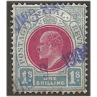 Natal 1902 SG136 1/- Carmine & Pale Blue Wmk Crown CA Good/Fine Used . .. .