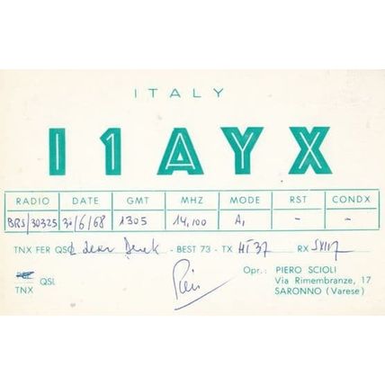 Saronno Varese Italy QSL 1960s Old Amateur Italian Radio Postcard