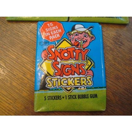 1986 Topps, 3-Sealed Packs, SNOTTY SIGNS STICKERS,