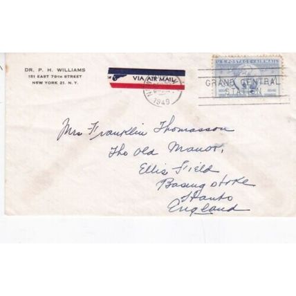 United States 1949 New York to Basingstoke UK Air Mail Cover New York cancel VGC