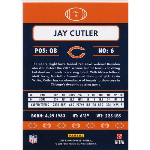 2015 Donruss Football 2 Jay Cutler Chicago Bears