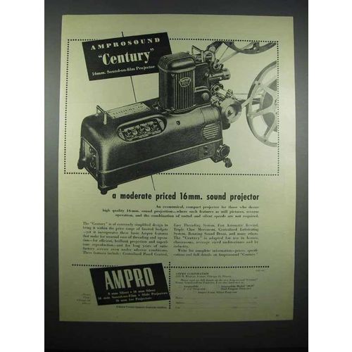 1947 Ampro Amprosound Century 16mm Sound Projector Ad