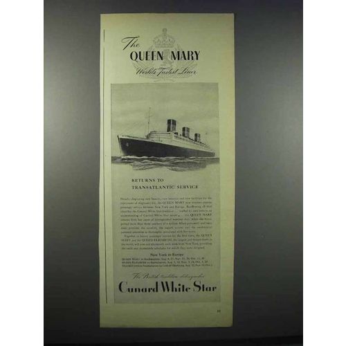 1947 Cunard White Star Ad - The Queen Mary