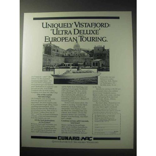 1985 Cunard Vistafjord Cruise Ad - Ultra Deluxe