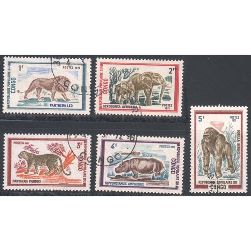 Congo (Brazzaville) stamps 1972 - SG333-337 - 1f/2f/3f/4f/5f Wild Animals - used