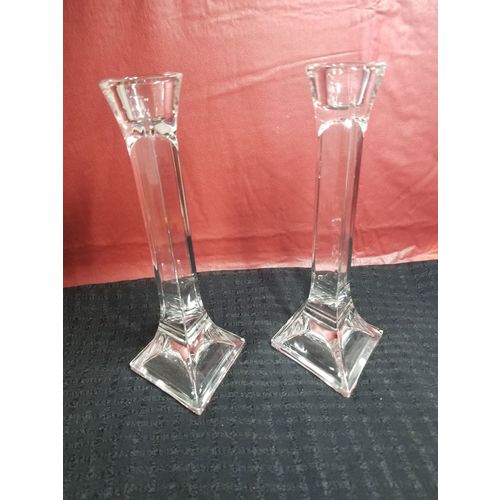 Mid Century Lead Crystal Candlesticks - Diamond Shaped