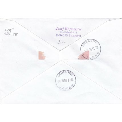 Germany 1995 Lufthansa Munich to Osaka First Flight Cover typed VGC