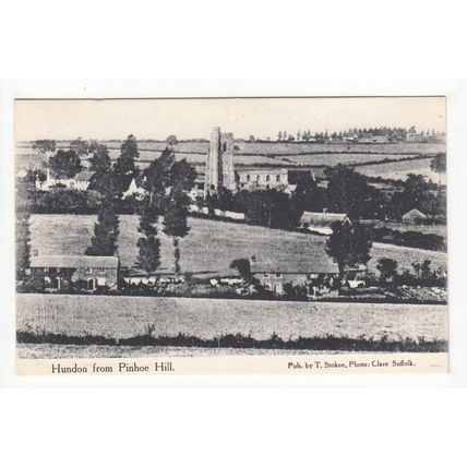 View from Pinhoe Hill of Hundon Postcard Suffolk Publisher T Stokoe