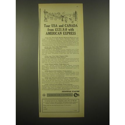 1966 American Express Ad - Tour USA and Canada from £121.9.0