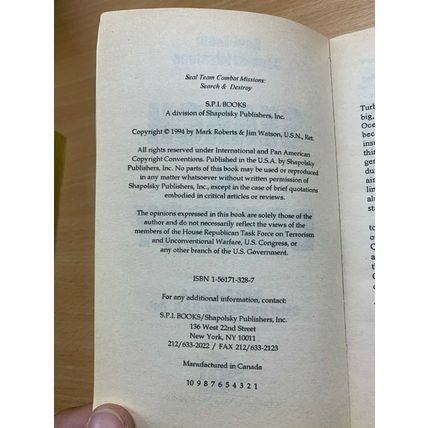1994 "SEAL TEAM COMBAT MISSIONS: SEARCH & DESTROY" WAR FICTION PB BOOK (P2)