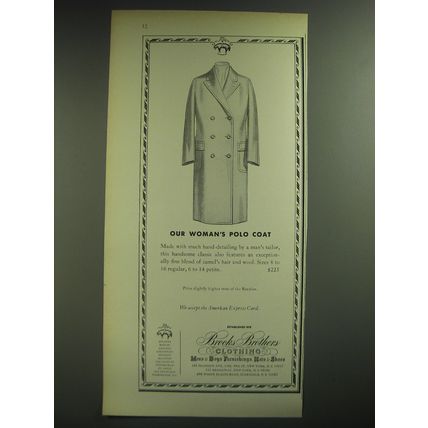 1974 Brooks Brothers Woman's Polo Coat Advertisement