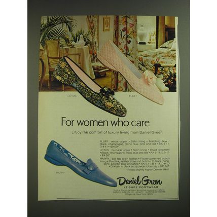 1974 Daniel Green Shoes: Fluff, Lotus and Happy Ad - For women who care