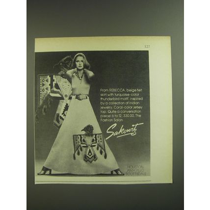 1974 Sakowitz Rebecca Skirt Ad - From Rebecca, beige felt skirt