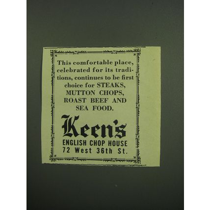 1949 Keen's English Chop House Ad - This comfortable place, celebrated