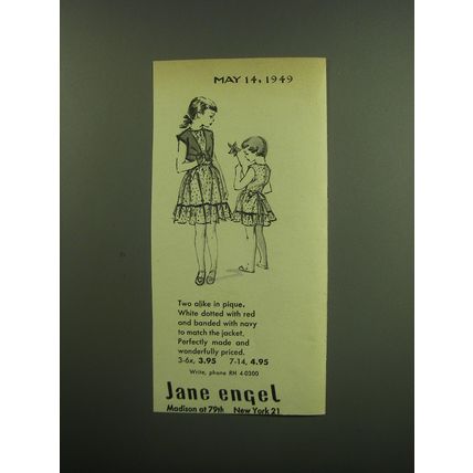 1949 Jane Engel Dresses Ad - Two alike in pique