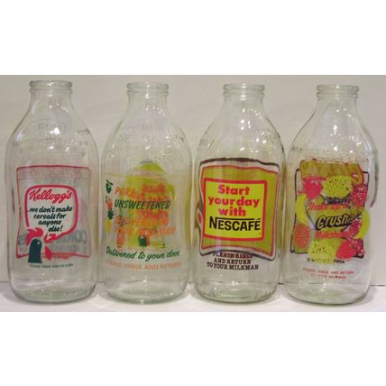 Vintage advertising Milk Bottles 1980's x 4 M5A