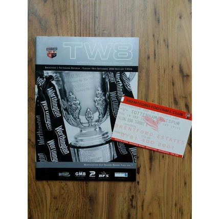 2000/01 League Cup 3rd Round Programme & Ticket - Brentford vs Tottenham / Spurs