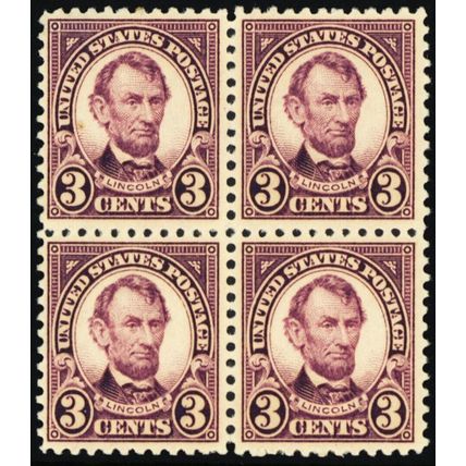 555, Mint VF NH/LH 3¢ Block of Four Lincoln Stamps CV $95.50 * Stuart Katz