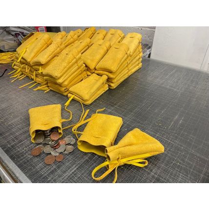 Medieval Larp SCA Reenactment Yellow Leather DRAWSTRING MONEY POUCH BAG