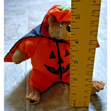 Russ 5" Bumpkin Pumpkin Stuffed Resin Bear w/ Cape Halloween Bear Decoration