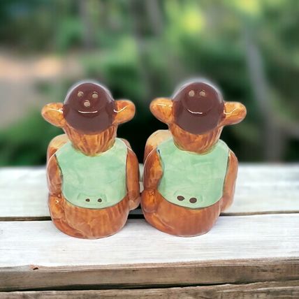 Twin Monkeys Salt & Pepper Shakers - Ceramic - Hand Painted