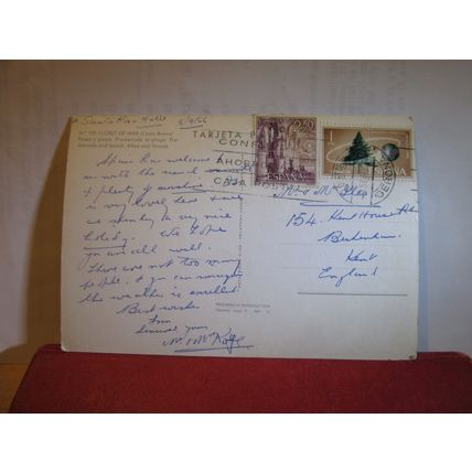 PROMENADE AND BEACH, LLORET DE MAR, COSTA BRAVA, SPAIN used postcard 1966 pm =