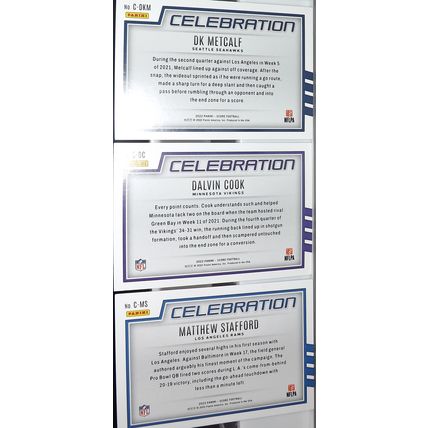 2022 Panini Score CELEBRATION x 3 lot (Stafford, Cook, Metcalf)