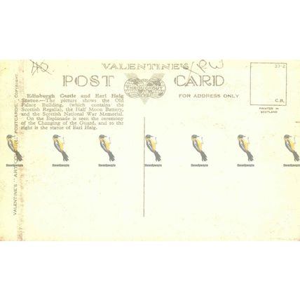 Edinburgh Castle & Earl Haig Statue, A60 Valentines Art Colour Postcard, 1937