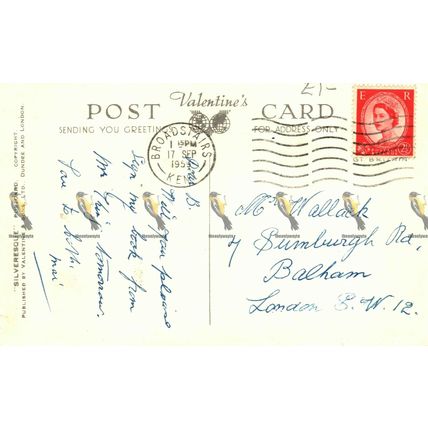 Bandstand & Clock Tower, Viking Bay, Kent, Valentines Silversque Postcard 1959