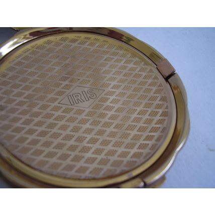 Vintage IRIS Powder Compact Gold Sunburst Art Deco Engine Turned Case 1930s