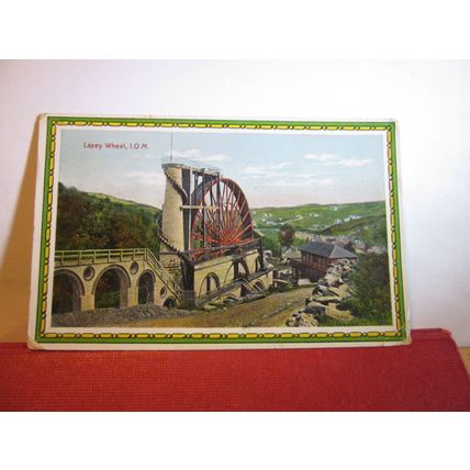 LAXEY WHEEL, ISLE OF MAN used antique postcard National Series dated 1919 =