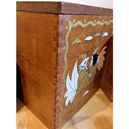 Vintage Japan Canister Box Wood Brown Lot Of 3 Square Imperial Fighting Roosters