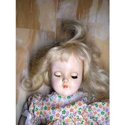 Vintage Ideal Doll P90 Creepy Girl Floral Dress Eyes Open /Close- Halloween Doll