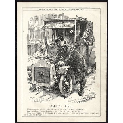 MARKING TIME 1913 Vintage Taxicab - David Lloyd George PUNCH CARTOON PAGE