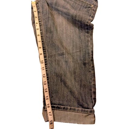 Earl Jean 4P Embellished Medium Blue Denim Capri Cropped Cuffed Women's