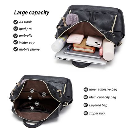Women's Double Zipper Backpack Student Backpack Black