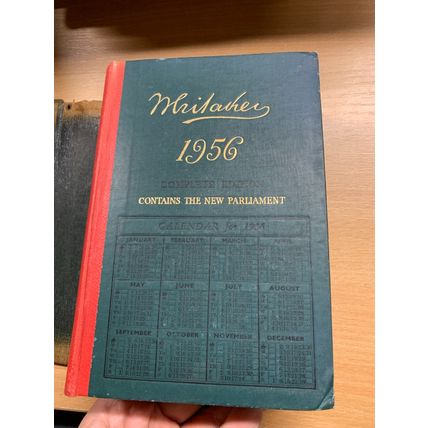1956 "WHITAKER'S ALMANACK" VINTAGE HARDBACK BOOK & ORIGINAL BINDER COVER (P6)