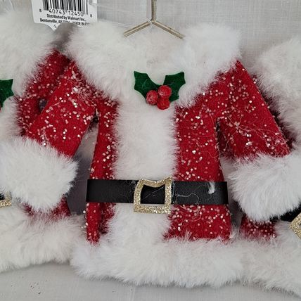 NEW Lot 3 SANTA SUITS 6" Christmas ORNAMENTS Holiday Time Mrs Claus Jacket
