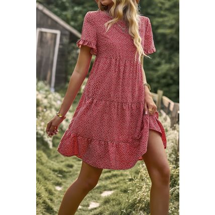 Women's Floral Polka Dots Boat Neck Loose A Line Midi Dres
