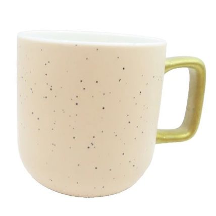 Pink Mug Ceramic 9 CM with Black Dots & Antique Gold Handle Tableware Gift Home