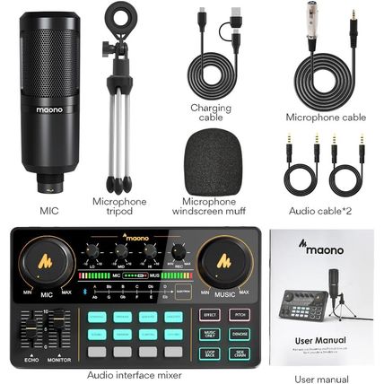MAONO Podcast Equipment Bundle Audio Mixer All-In-One Podcast Production Studio
