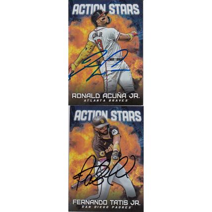 RONLD ACUNA JR & FERNANDO TATIS JR AUTO 2023 BRAVES & PADRES ACTION STAR PLAYERS