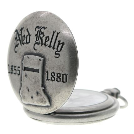 NED KELLY Memorial Silver Color Pocket Watch Men Gift Set with Fob Chain
