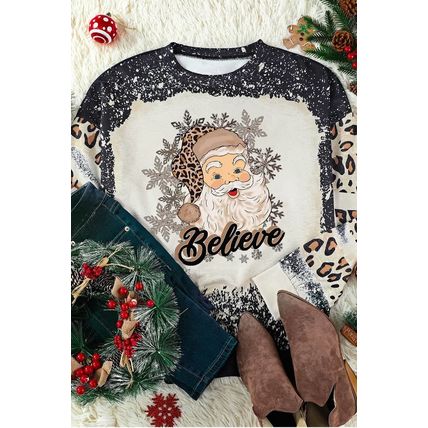 Black Believe Santa Clause Bleach Print Graphic Sweatshirt