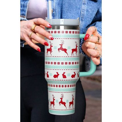 Iceland Blue Christmas Pattern Print Handled Stainless Steel Tumblers