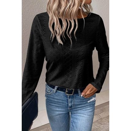 Black Floral Lace Splicing Eyelet Long Sleeve Top