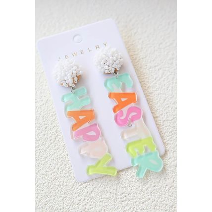 Pink Colorful HAPPY EASTER Drop Earrings